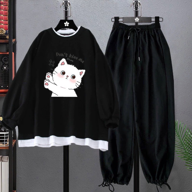 Sét bộ áo hoodie Kiss me + quần bom chun, Áo nỉ chất đẹp không xù, thiết kế bo gấu trắng cá tính - FANI