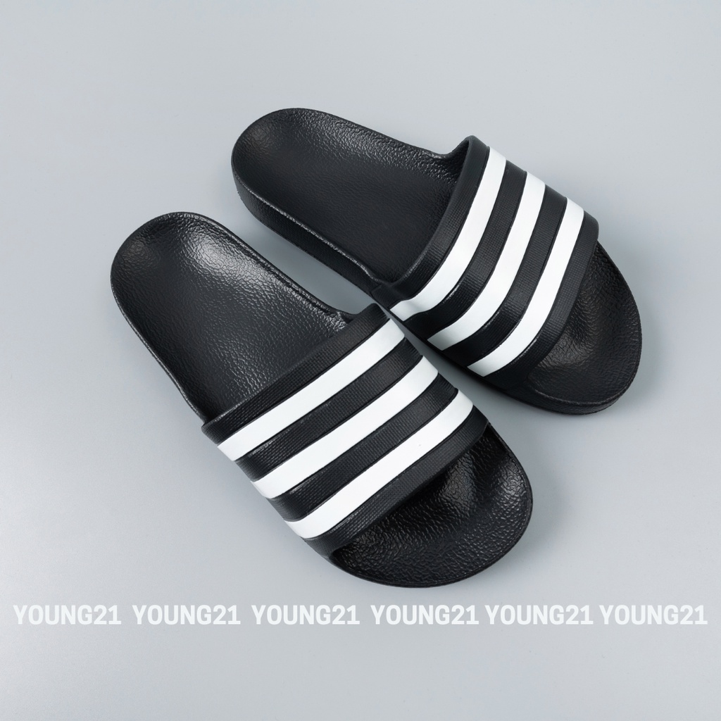 Dép cao su đúc nam nguyên khối siêu nhẹ chống thấm nước đen 3 vạch trắng full hộp