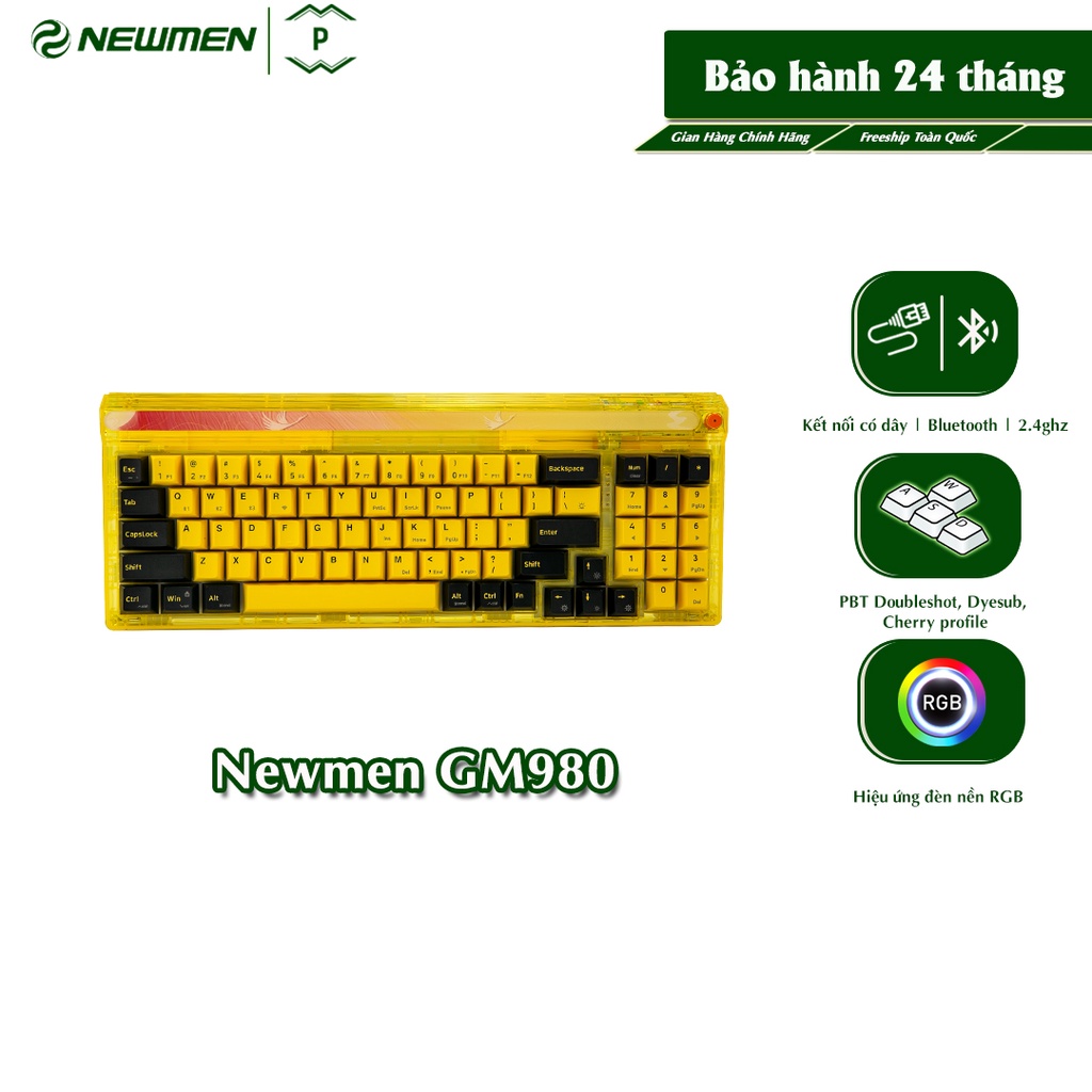 Bàn phím cơ không dây Gasket Newmen GM980 Nebula, Layout 100 phím, Keycap PBT Doubleshot, Led RGB, đệm giảm âm silicone