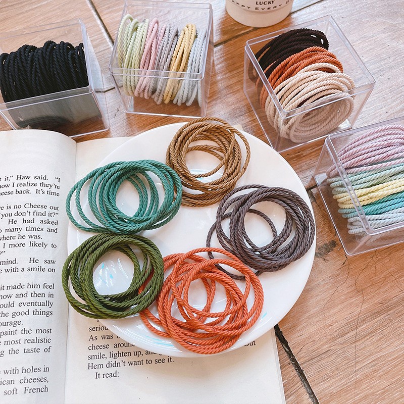 Dây buộc tóc cao su co dãn gồm 50 dây cột tóc nhiều màu siêu bền Bơ Store