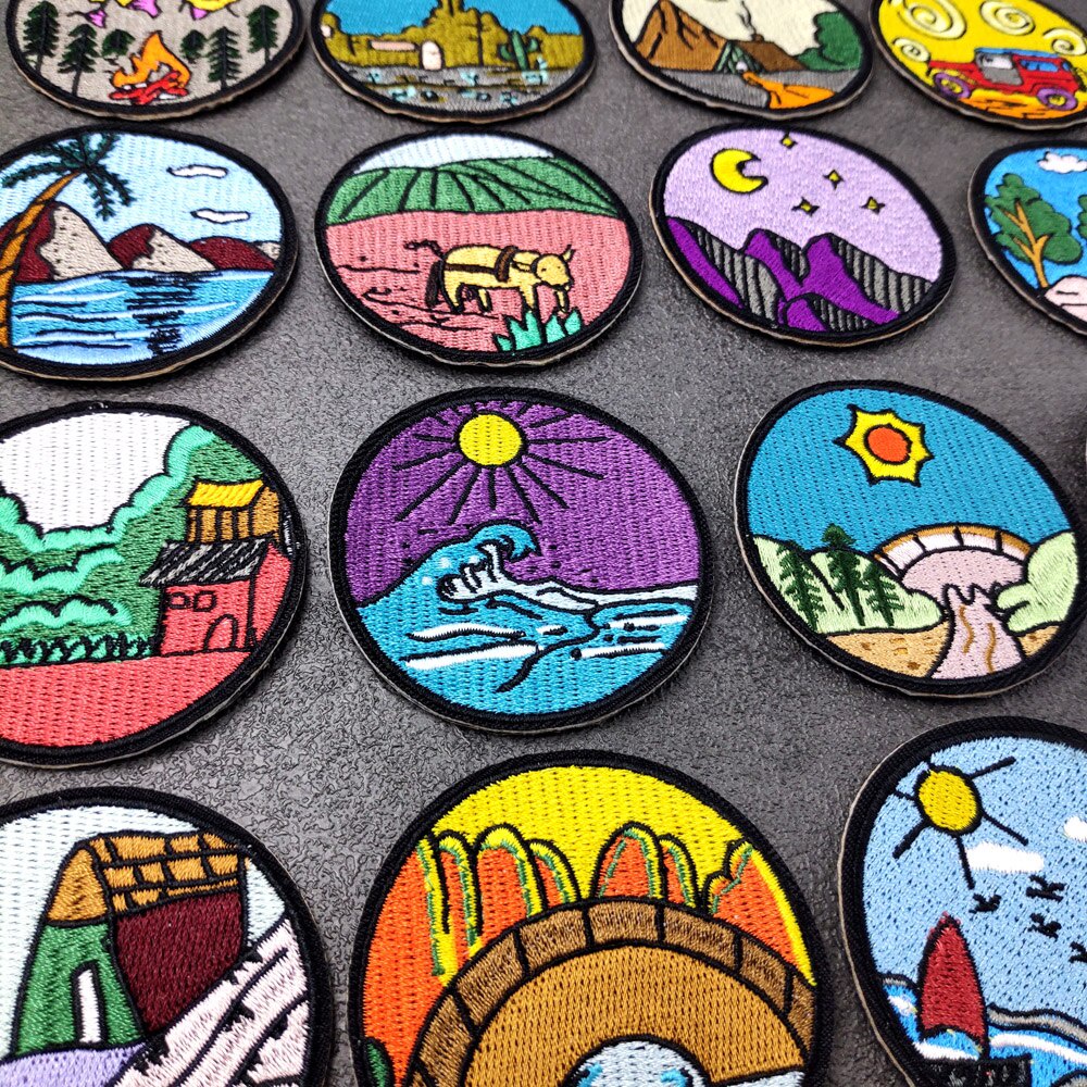 Patch vải ủi nhiệt thêu logo hình phong cảnh nông thôn cảnh quang du lịch sticker H07