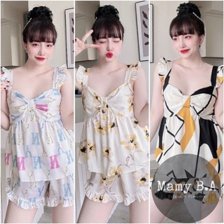 Bộ ngủ 2 dây quần đùi lụa LATIN cao cấp - Đồ ngủ nữ loại 1 cao cấp không nhăn (ẢNH THẬT CỦA SHOP)