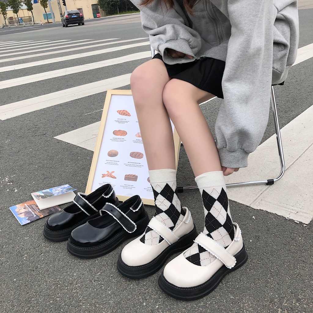 Hot Girl Giày Búp Bê Mary Jane Gót Vuông Cao Dày Dặn Thoải Mái Dễ Phối Đồ Phong Cách Lolita Hàn Quốc Cao Cấp Cho Nữ Giày Lười Đế Bằng Cổ Thấp Thời Trang Cho Nữ