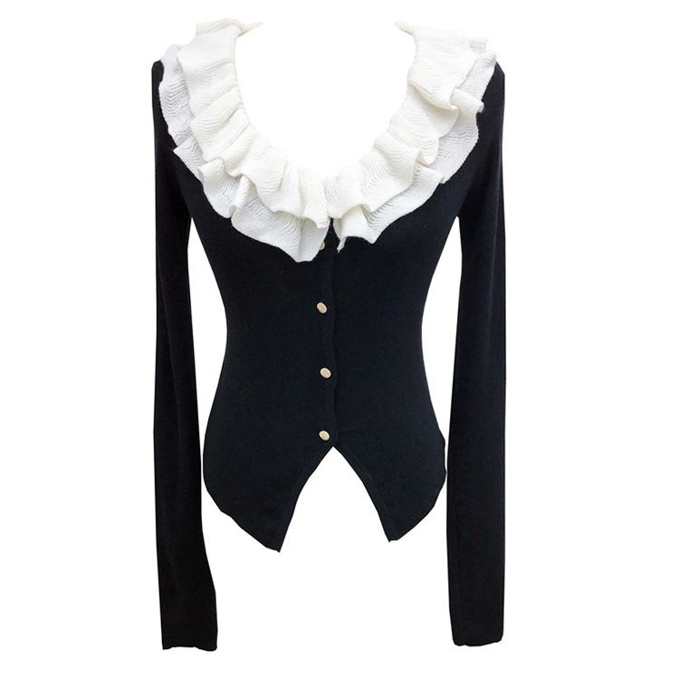 Áo cardigan Dệt Kim Cổ Thấp Lưng Cao Phối Ren Kiểu Pháp Xinh Xắn Cho Nữ