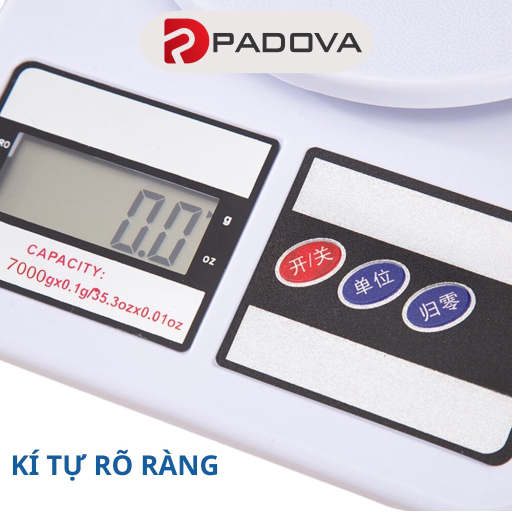 Cân Tiểu Ly Điện Tử Nhà Bếp Mini Làm Bánh Định Lượng 1g-7kg Tặng Kèm Pin PADOVA 1676