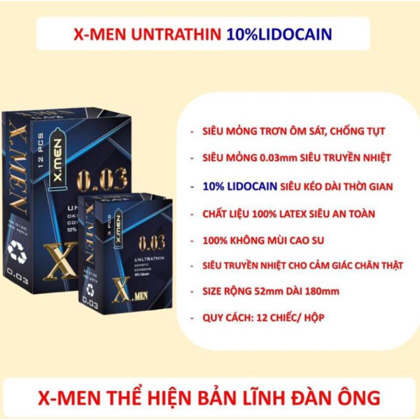 Bao Cao Su Gai Kéo Dài Thời Gian XMEN Siêu Mỏng 003 hộp 12c, Bcs X MEN Nhật Bản - Habiphar