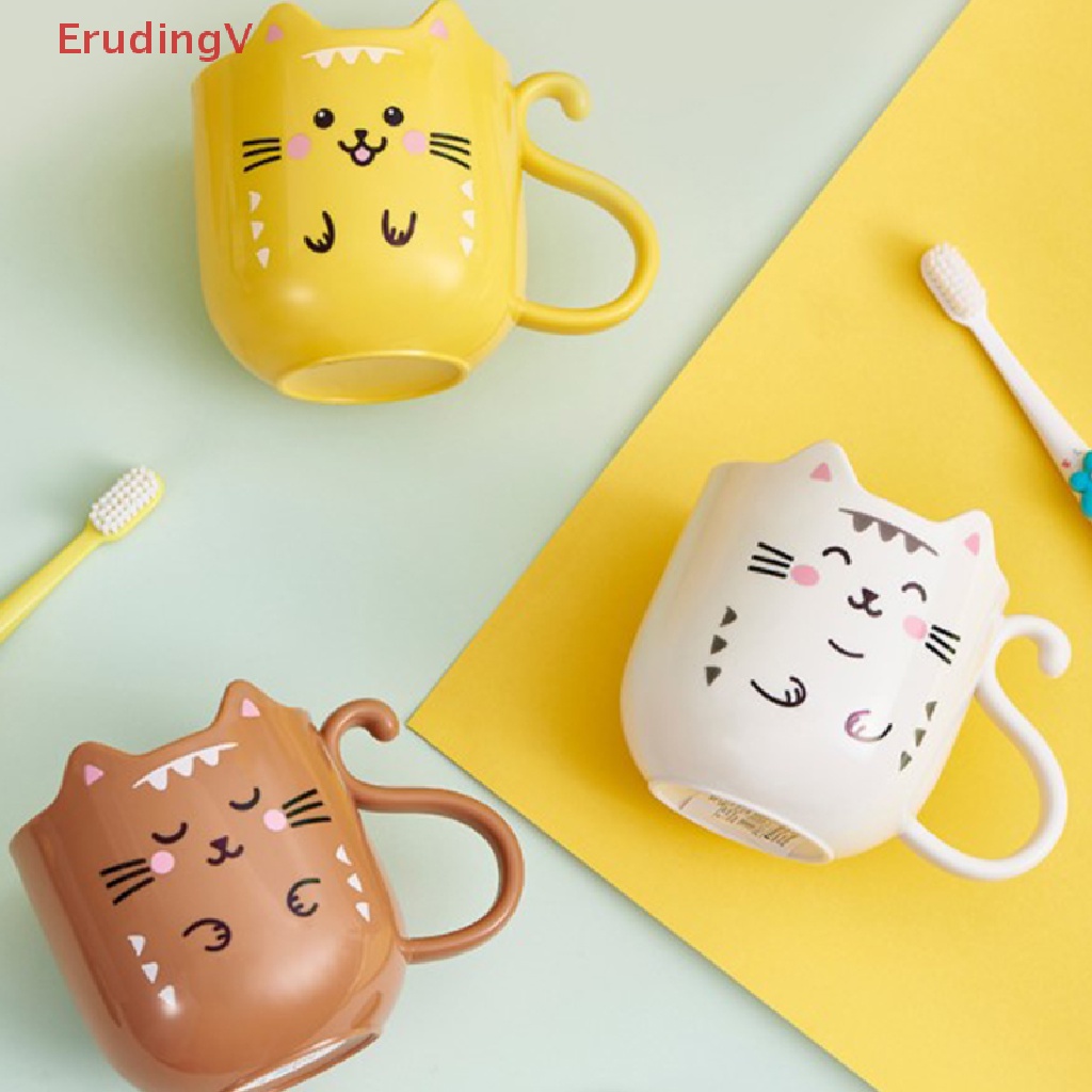 Cốc Đánh Răng Dày Họa Tiết Mèo Hoạt Hình Dễ Thương