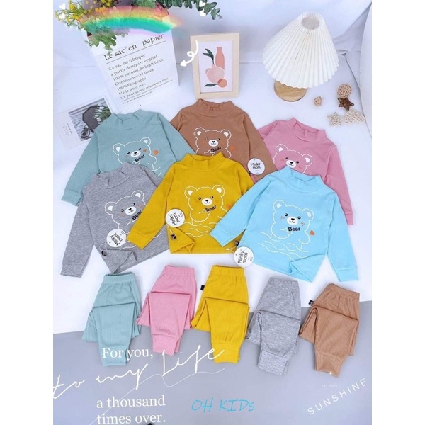 Bộ thu đông dài tay cho trẻ em 8-19kg, mẫu hinh hình gấu cho bé