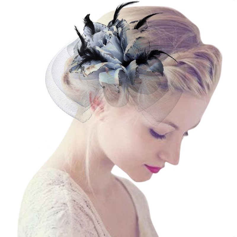 Kẹp Tóc Phối Mạng Che Mặt Hình Hoa Hồng Cho Cô Dâu