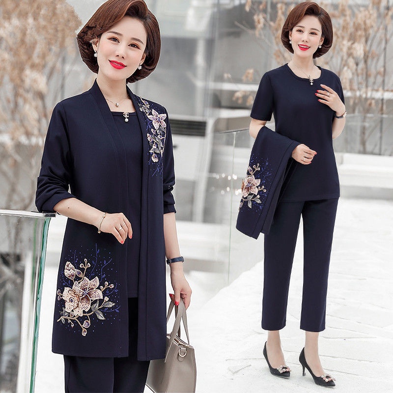 Bộ Trang Phục Hai Mảnh Thời Trang Xuân Thu Phong Cách Trung Hoa Cho Phụ Nữ Trung Niên