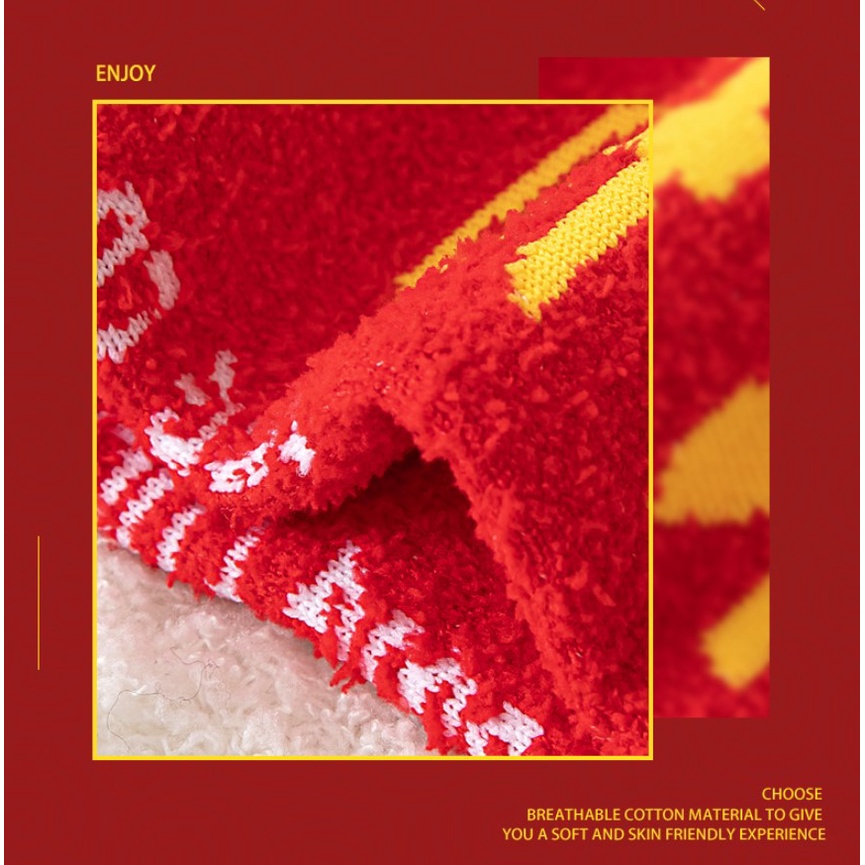 Vớ Cotton Lông Cừu San Hô Ấm Áp Xinh Xắn Cho Năm Mới D490