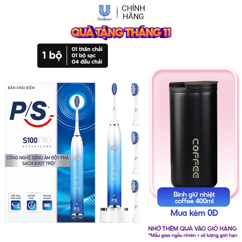 Bộ Bàn Chải Điện P S S100 PRO màu xanh ombre & Bộ 2 đầu chải thay thế