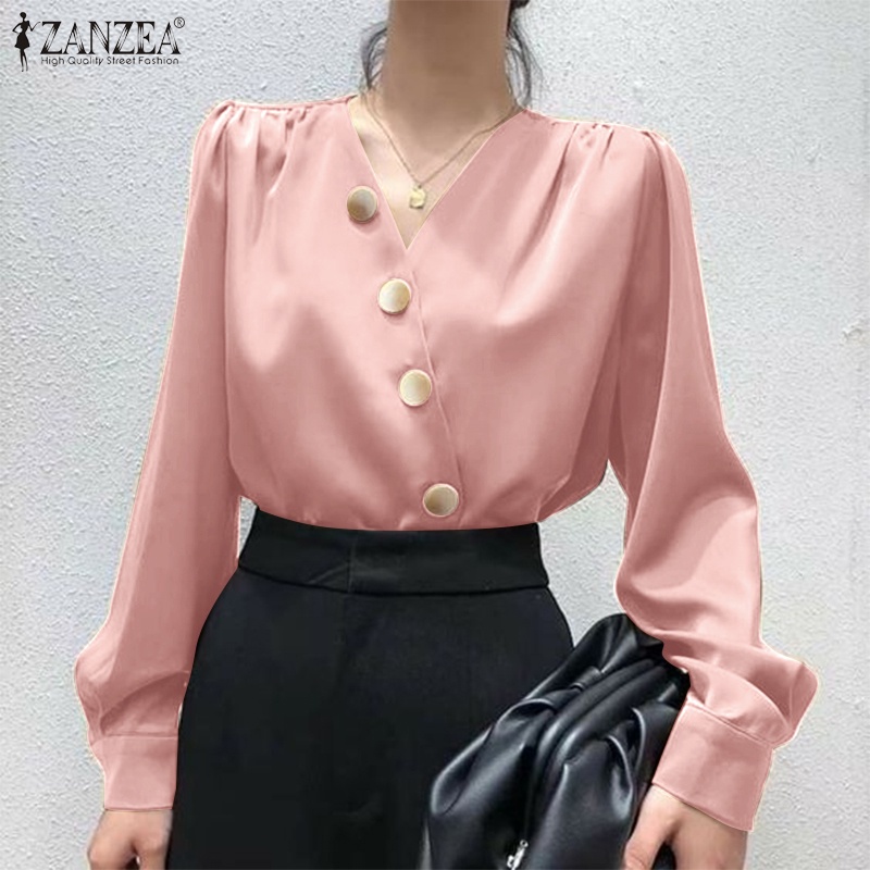 Zanzea Áo Sơ Mi Nữ Tay Dài Cổ Chữ V Thời Trang Thanh Lịch