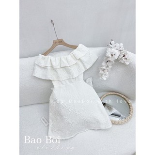 đầm trễ vai bèo tầng hoa nổi điệu đà dự tiệc (thời trang bigsize vicky.g -anitagreen) N1122