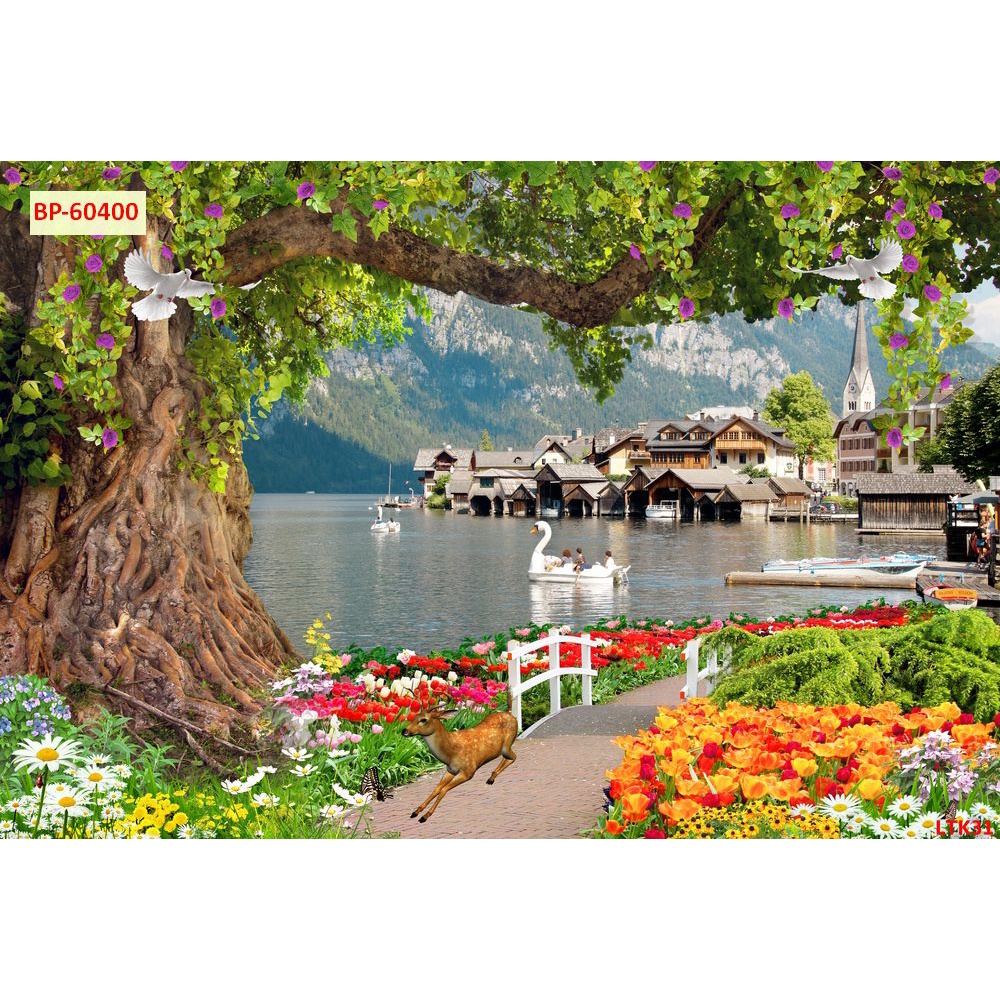 Tranh SƠN THUỶ dán tường phong cảnh thác nước chảy êm đềm