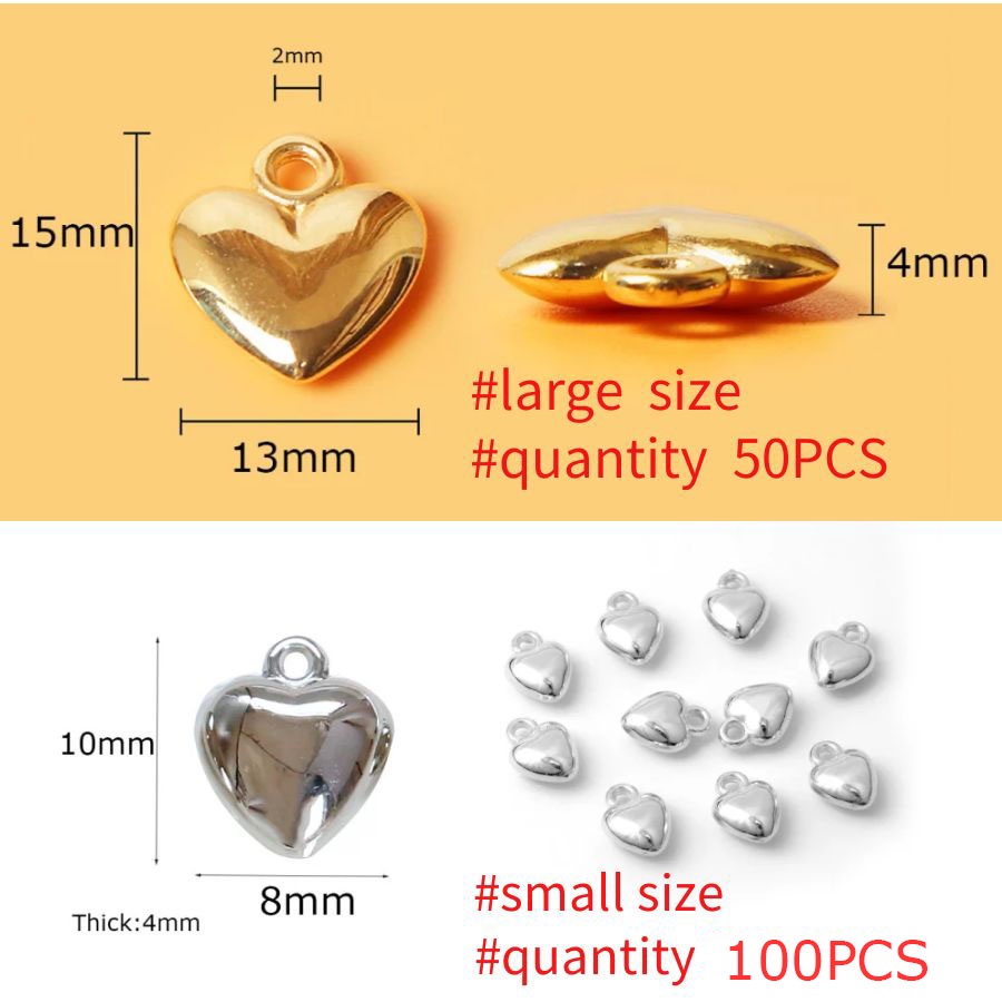 Hạt Charm Hình Trái Tim Bằng Acrylic Màu Sắc KC Gold / Rhodium Dùng Làm Trang Sức Diy
