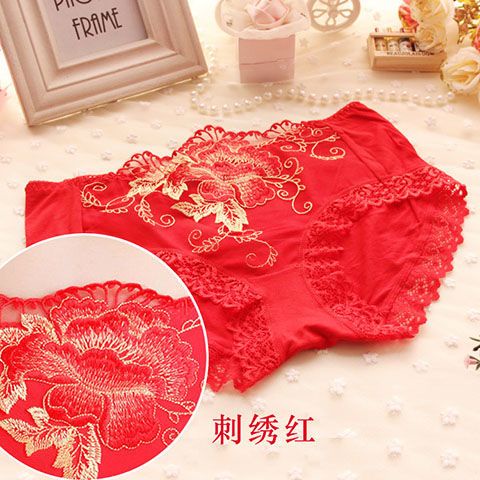 Bộ 3 Quần Lót Cotton Phối Ren Không Đường May Màu Đỏ Quyến Rũ Cho Nữ