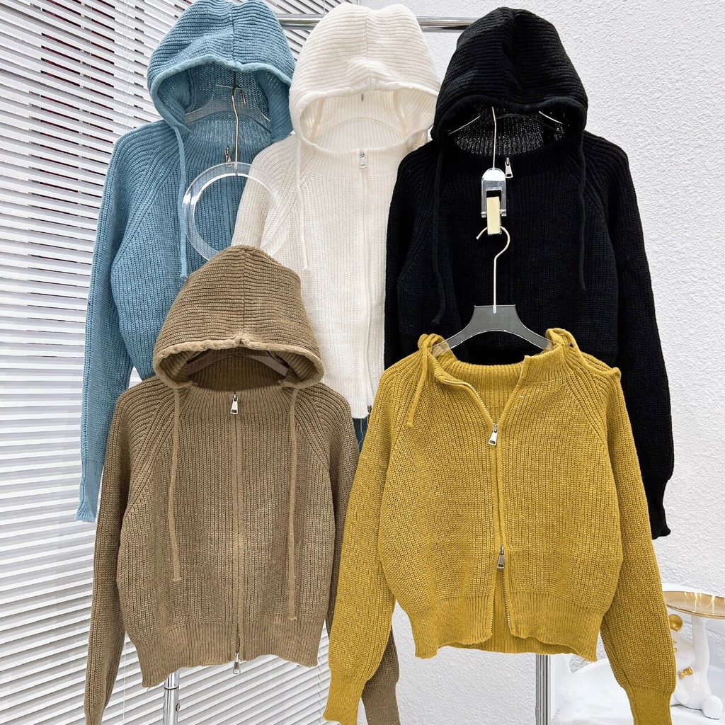 Cardigan Nữ Có Mũ, Áo Khoác Len Kéo Khoá Hàng Quảng Châu