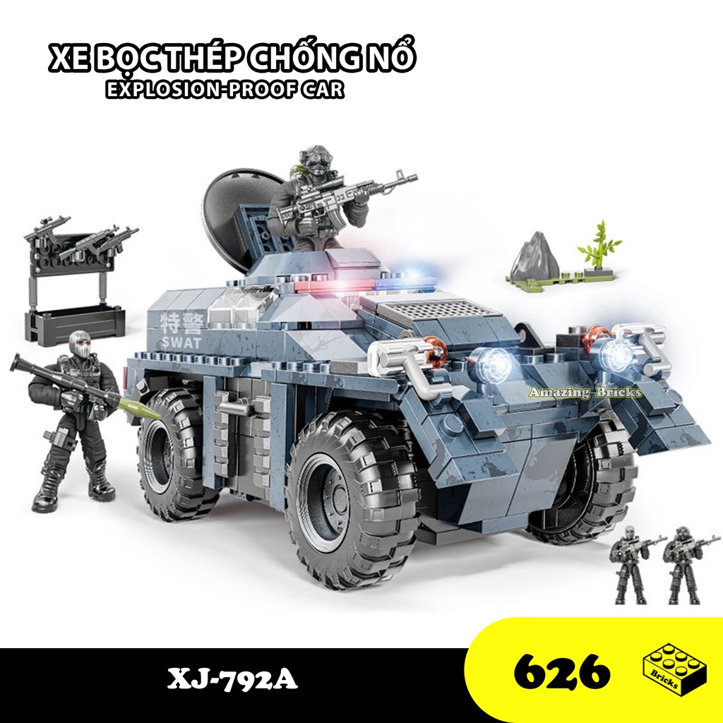 Đồ chơi Lắp ráp Xe bọc thép chống nổ, XJ-792A Explosion-Proof Car, Xếp hình thông minh, Mô hình quân sự [626 mảnh]