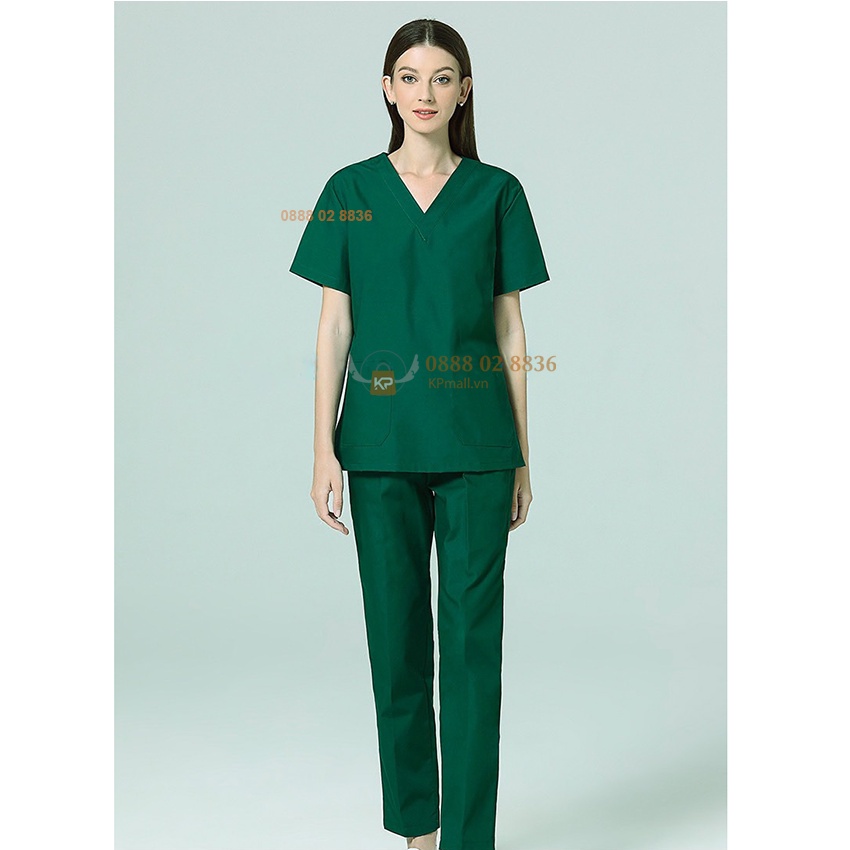 Bộ scrubs bác sĩ - bộ quần áo phẫu thuật Nam, Nữ-đồng phục kỹ thuật viên spa, thẩm mỹ viện màu Xanh Lá