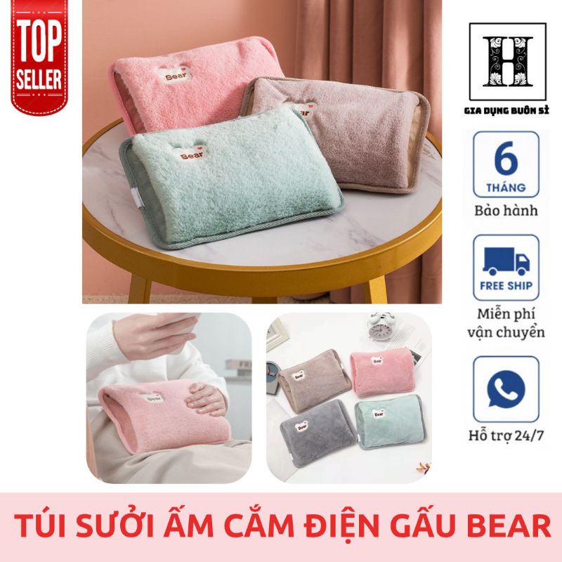 Túi Sưởi Cắm Điện, Chườm Nóng Giảm Đau Bụng, Giữ Ấm Gấu Bear Hàng Đẹp