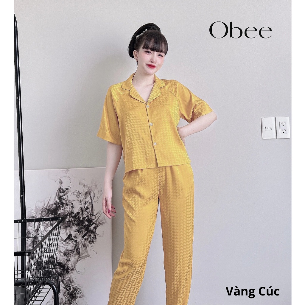 Đồ ngủ nữ Pijama croptop chất lụa gấm 3D mặc nhà cao cấp Freesize < 60kg