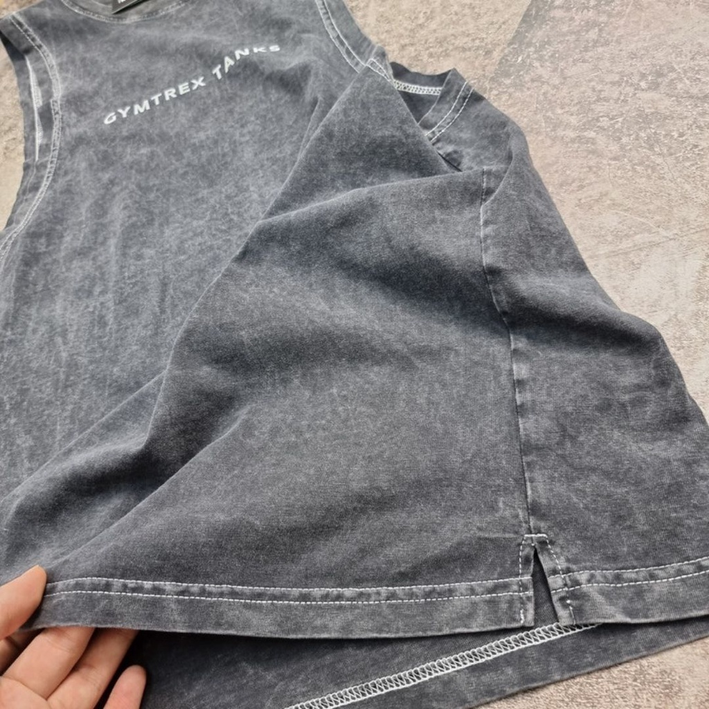 Áo tanktop tập gym nam cotton 100% phối màu wash SP223, Áo ba lỗ nam GYMTREX