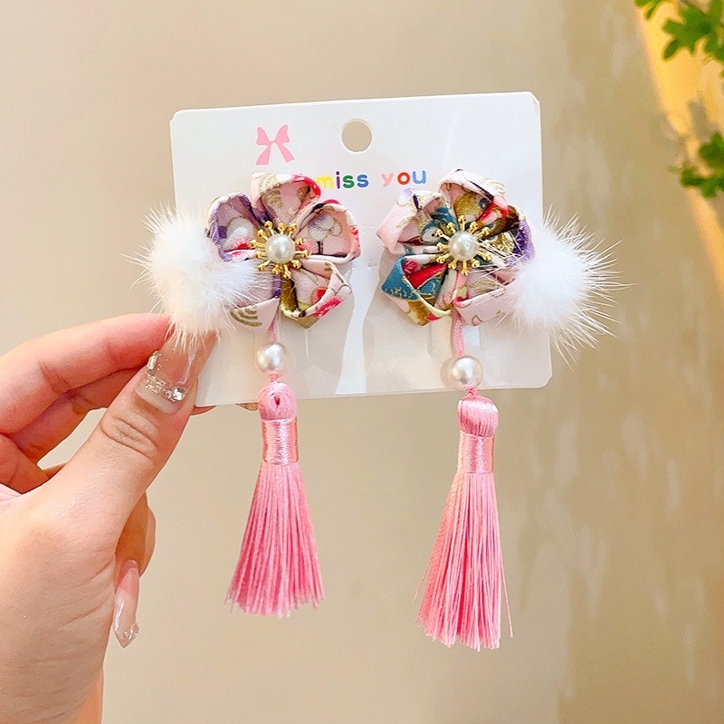 Kẹp Tóc Tua Rua Ruy Băng Màu Đỏ Phong Cách Trung Hoa Mừng Năm Mới Cho Bé Gái