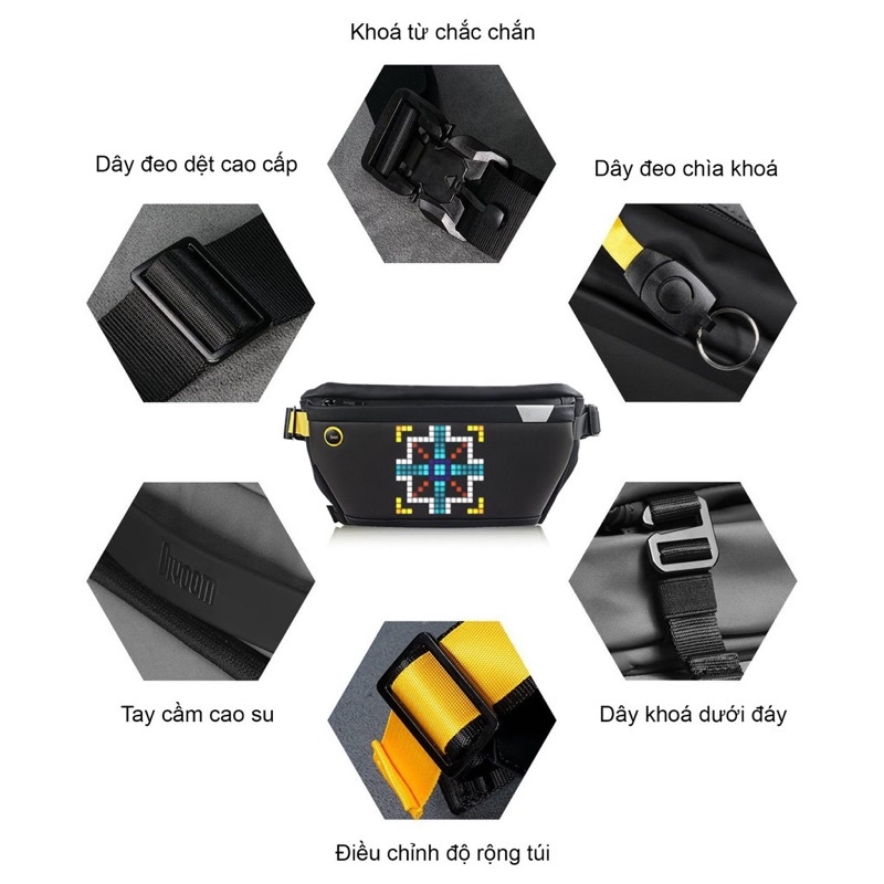 Túi đeo chéo Divoom Pixoo Slingbag hiển thị màn hình Led, tích hợp app Divoom chính hãng Bh 12 tháng