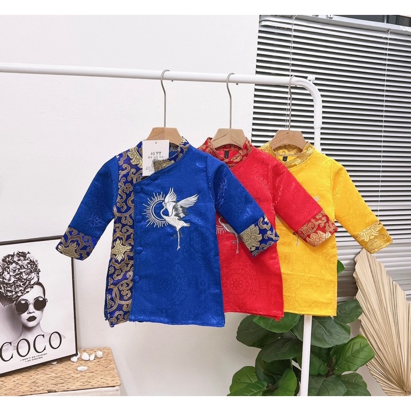 Áo dài cách tân gấm cho bé trai 9-35kg