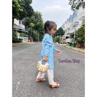 Áo Dài Tết Hoa Nhí cho bé gái màu Xanh Đỏ Vàng Hồng xinh yêu