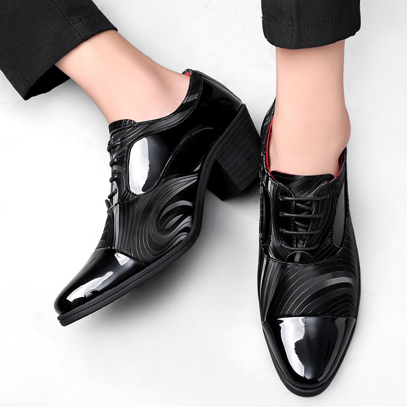 Giày Da Bóng Cao Gót / Giày Cao Gót Mũi Nhọn Có Đệm Nâng Chiều Cao Phong Cách Hàn Quốc Cho Nam