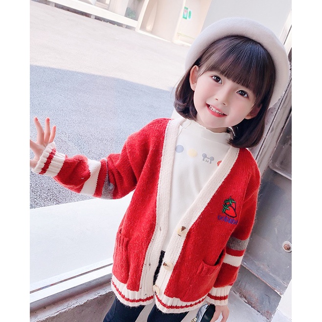 Áo khoác cardigan len dệt kim mặc xuân thu đáng yêu cho bé gái