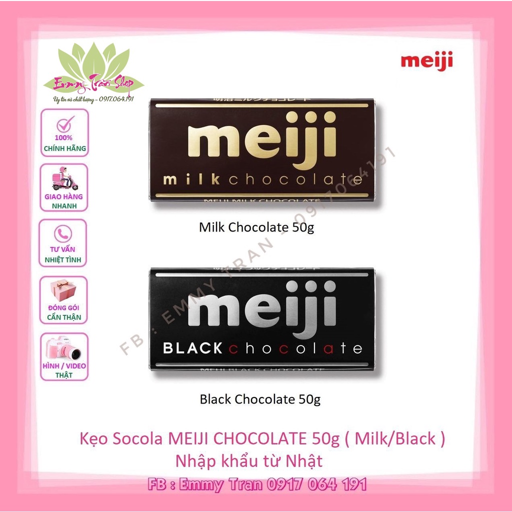 Kẹo Socola Meiji 50gr/hộp có 2 loại lựa chọn : Black Chocolate/ Milk Chocolate - Nhập khẩu từ Nhật ( EmmyTran Shop )