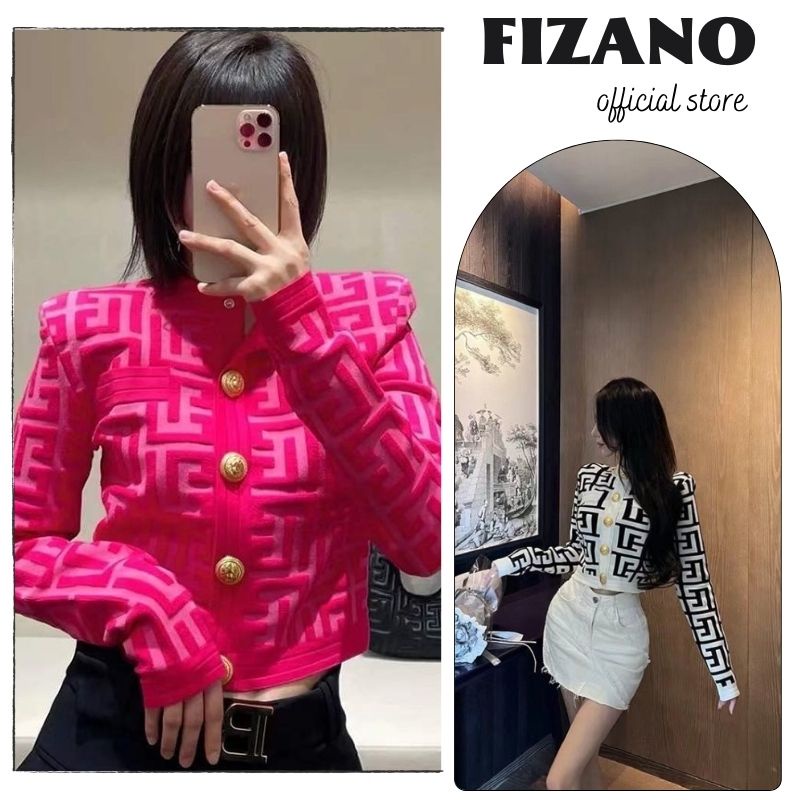 Áo khoác nữ cúc khóa F.e.n.di cổ tròn 5 cúc sang chảnh 2 màu fizano