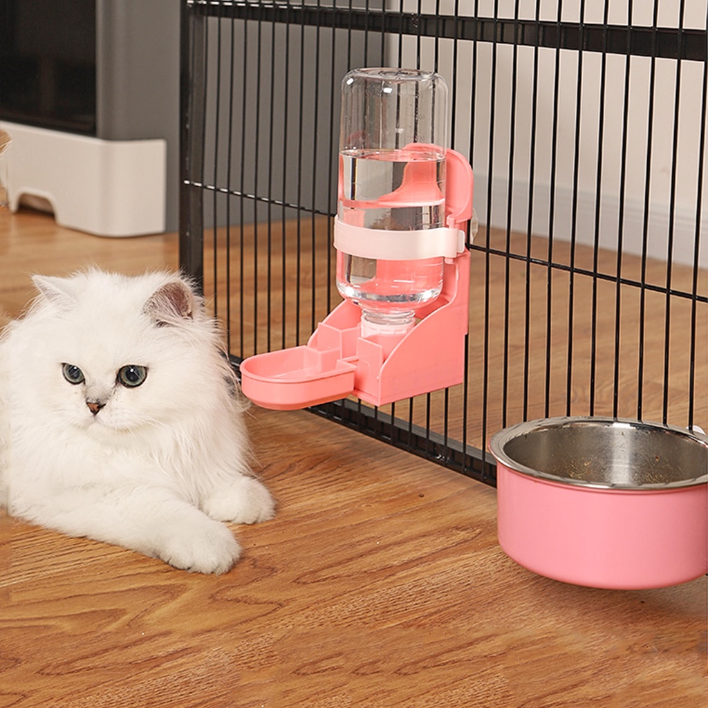 Bình Nước Cho Chó Mèo Gắn Chuồng Có Khay Treo Lồng Cho Thú Cưng 500ml - Pet Max
