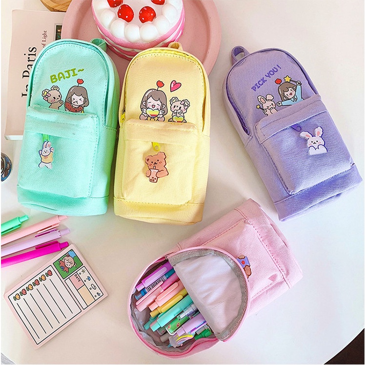 Hộp Bút Vải Nhiều Ngăn Dễ Thương Có Khóa Kéo