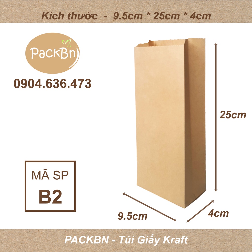Combo 100 Túi Giấy Kraft đựng bánh mỳ (25×8.5×4.5 cm) đựng bánh mì, bánh mỳ que, đồ khô an toàn