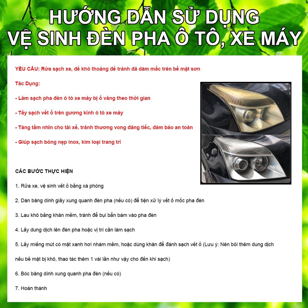 Vệ Sinh Đèn Pha Ô Tô - Dung Dịch Vệ Sinh Đèn Pha Ô tô - Tẩy Ố Vàng, Cặn Canxi - Làm Sạch, Chống Nứt - DSQ Lens - DUTUMI