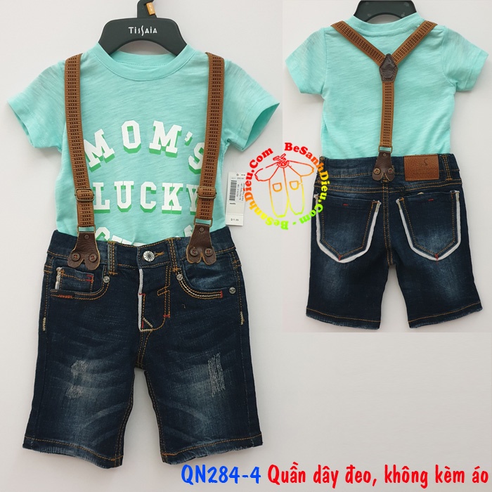 Quần dây đeo vải jean thun mềm siêu co giãn cho bé từ 19kg đến 36kg màu xanh đậm KHÔNG KèM áO