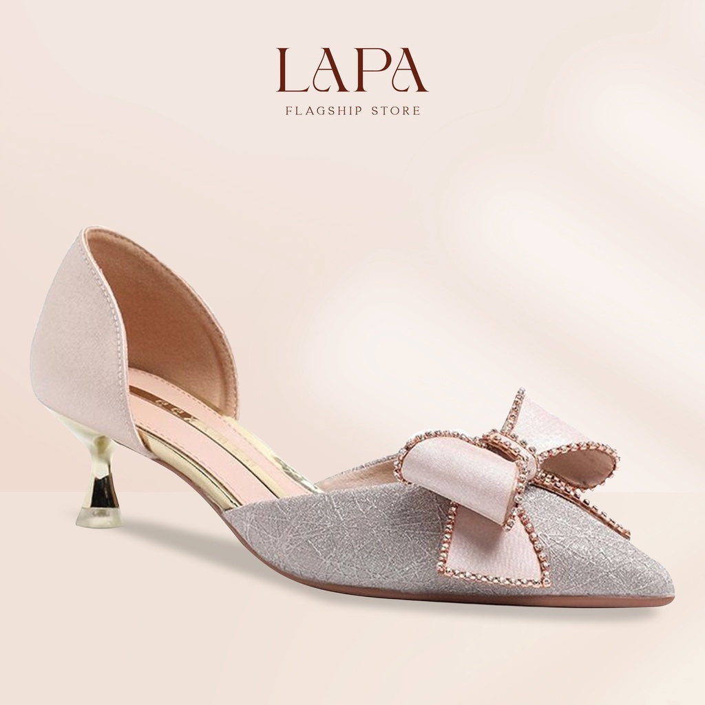 Giày cao gót nữ LAPA khuyến eo gắn nơ mũi nhọn gót cao 5cm - LP044