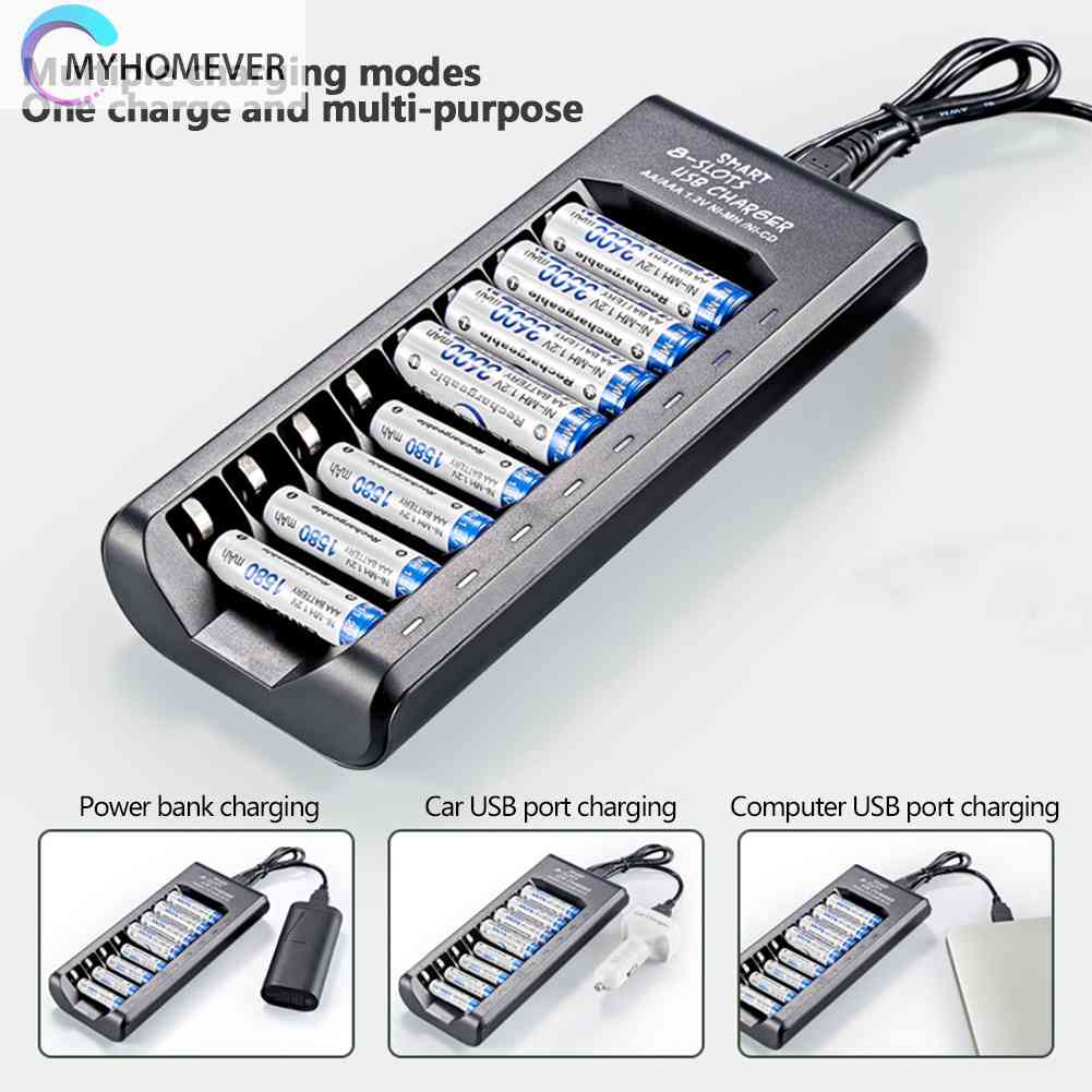 Bộ Sạc Pin AA / AAA Ni-MH / Ni-Cd 8 Khe Cắm USB 1.2V