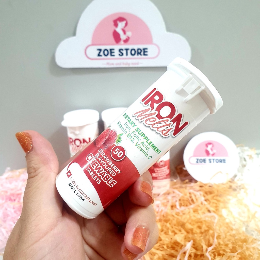 Viên sắt ngậm Iron Melts vị dâu 50 viên của Úc