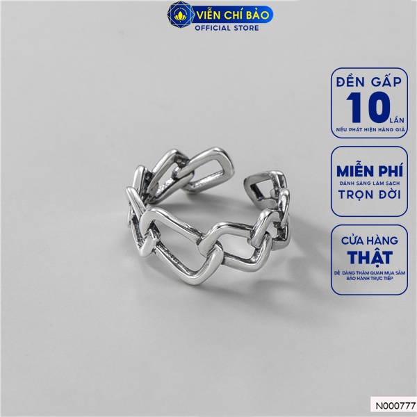 Nhẫn vuông ghép bản hở chất liệu bạc Thái 925 thời trang phụ kiện trang sức nữ Viễn Chí Bảo N000777