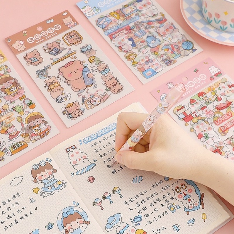 Set 4 tấm hình dán PET chống nước hoạ tiết hoạt hình dễ thương, mẫu đã cắt sẵn Tiệm Ốc Sột