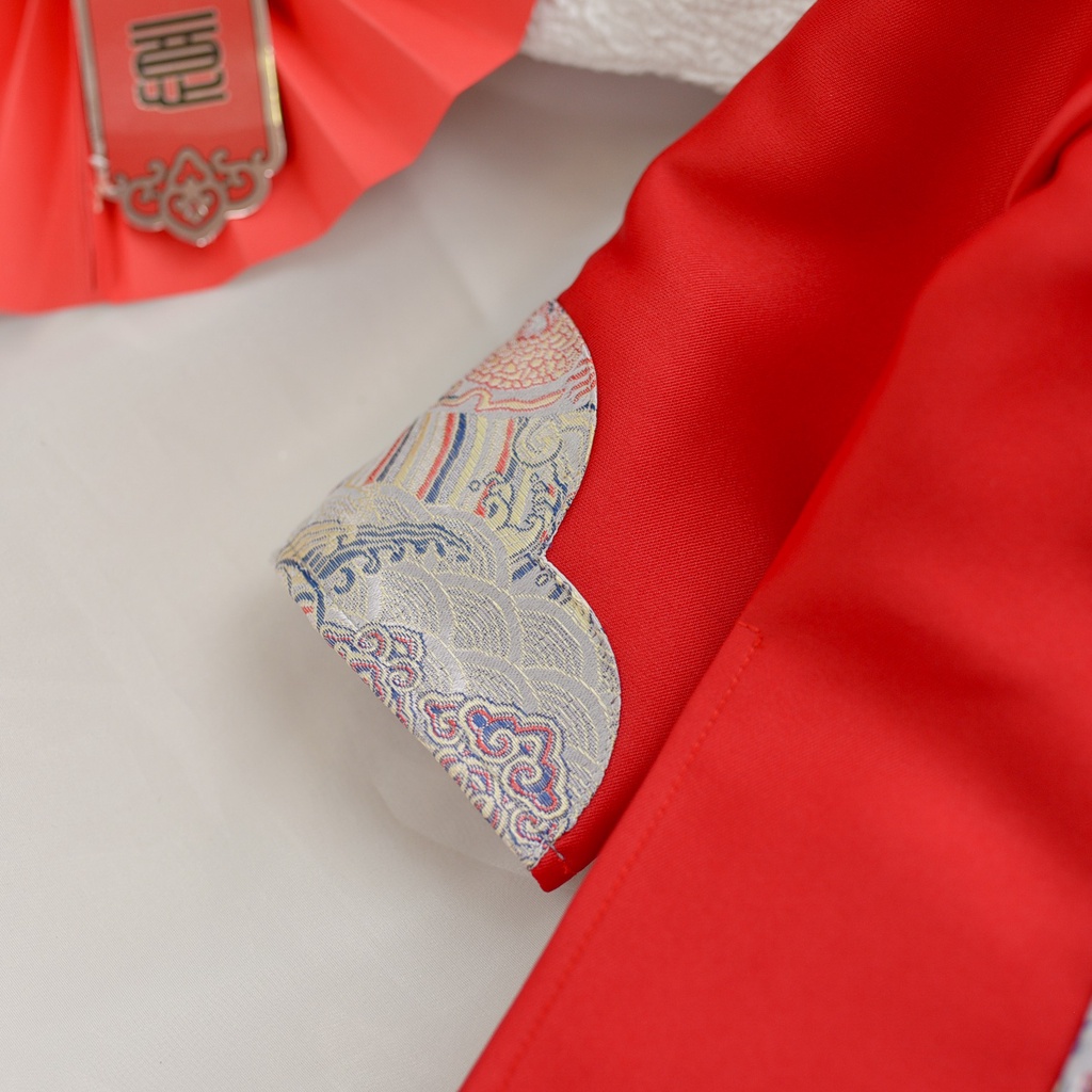 [HÀNG CAO CẤP] Áo dài Tết Du Long đáp gấm tafta đỏ/vàng bé trai