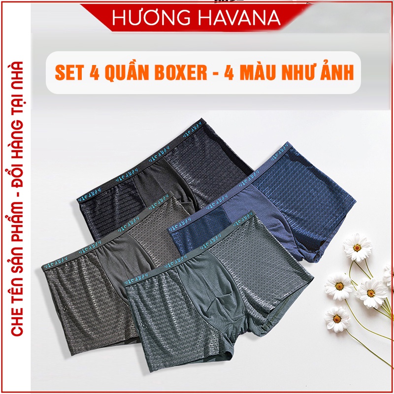 Set 4 quần sịp đùi boxer Nhật Bản vải thông hơi có size lớn - quần lót nam Havana MLQ02