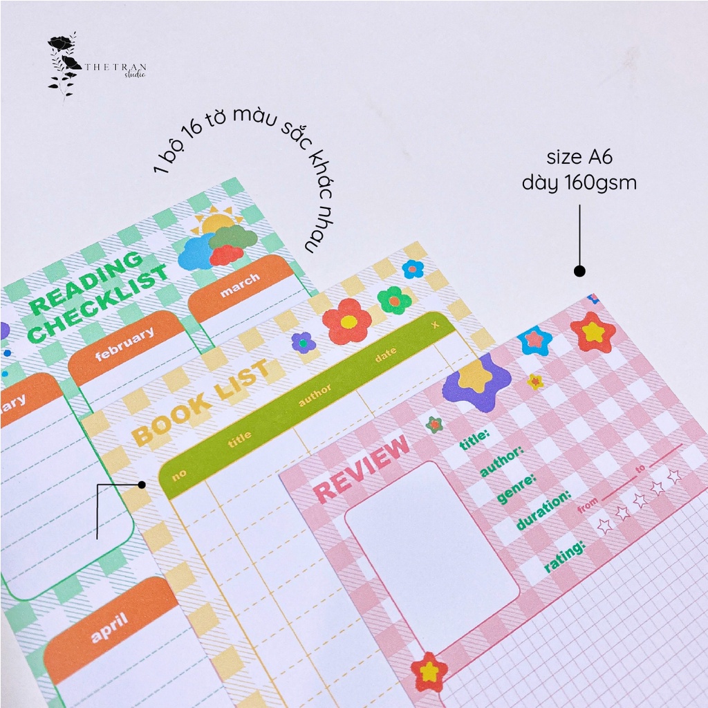 Bộ 16 giấy ghi chú A6 review sách / reading journal / thetranstudio