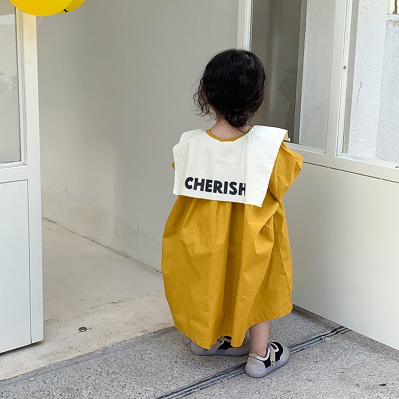 Đầm Tay Phồng Chiết Eo Chất Liệu Thân Thiện Với Da Thoáng Khí Thời Trang Xuân Thu Cho Bé Gái Từ 3