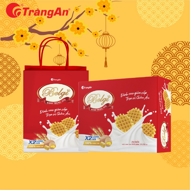 Bánh cookie Belgi trứng sữa 333g, gấp đôi lượng sữa, tặng kèm túi giấy, thương hiệu Tràng An